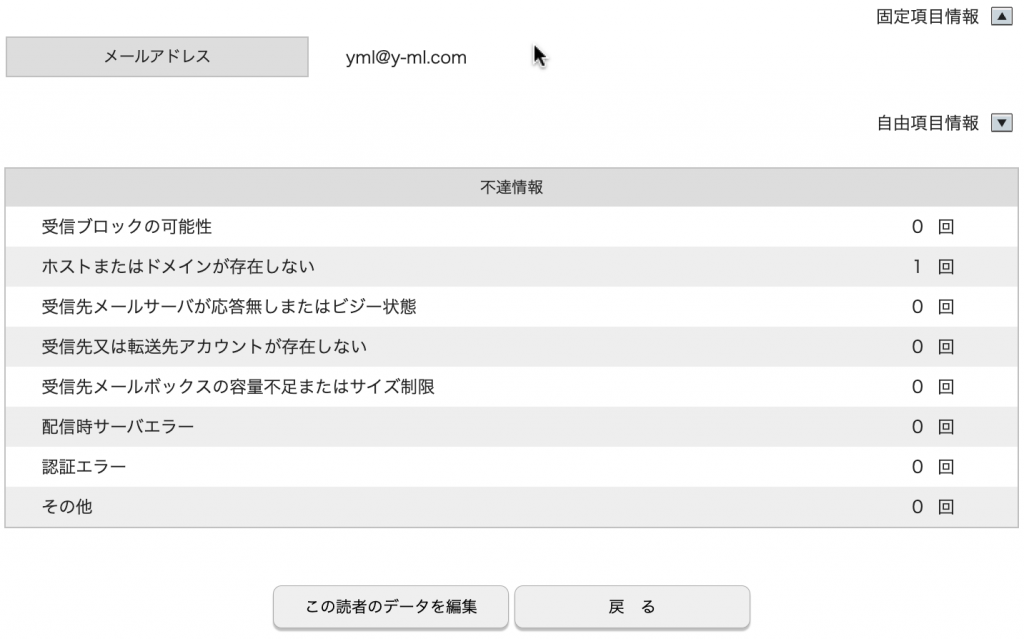 受信者の不達原因毎の累計不達回数一覧